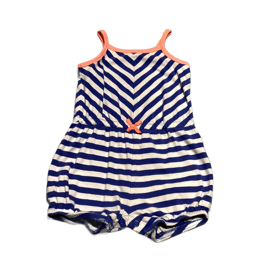 6-9 Girls Carter's Dark Periwinkle and Peach Chevron Stripe Sleeveless Romper