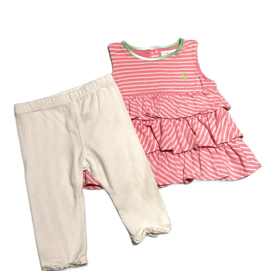6-9 Girls Ralph Lauren Pink Striped Ruffle Shirt, Circo Leggings