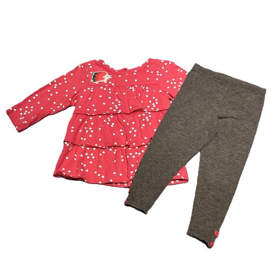 6-9 Girls Carter's Salmon Ruffled Long Sleeve Shirt w/Hedgehog, Carter's Gray Leggings