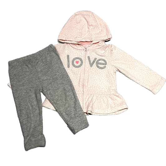 6-9 Girls Simple Joys Whte/Pink Animal Print Lightweight Sweatshirt, Carter's Gray Leggings