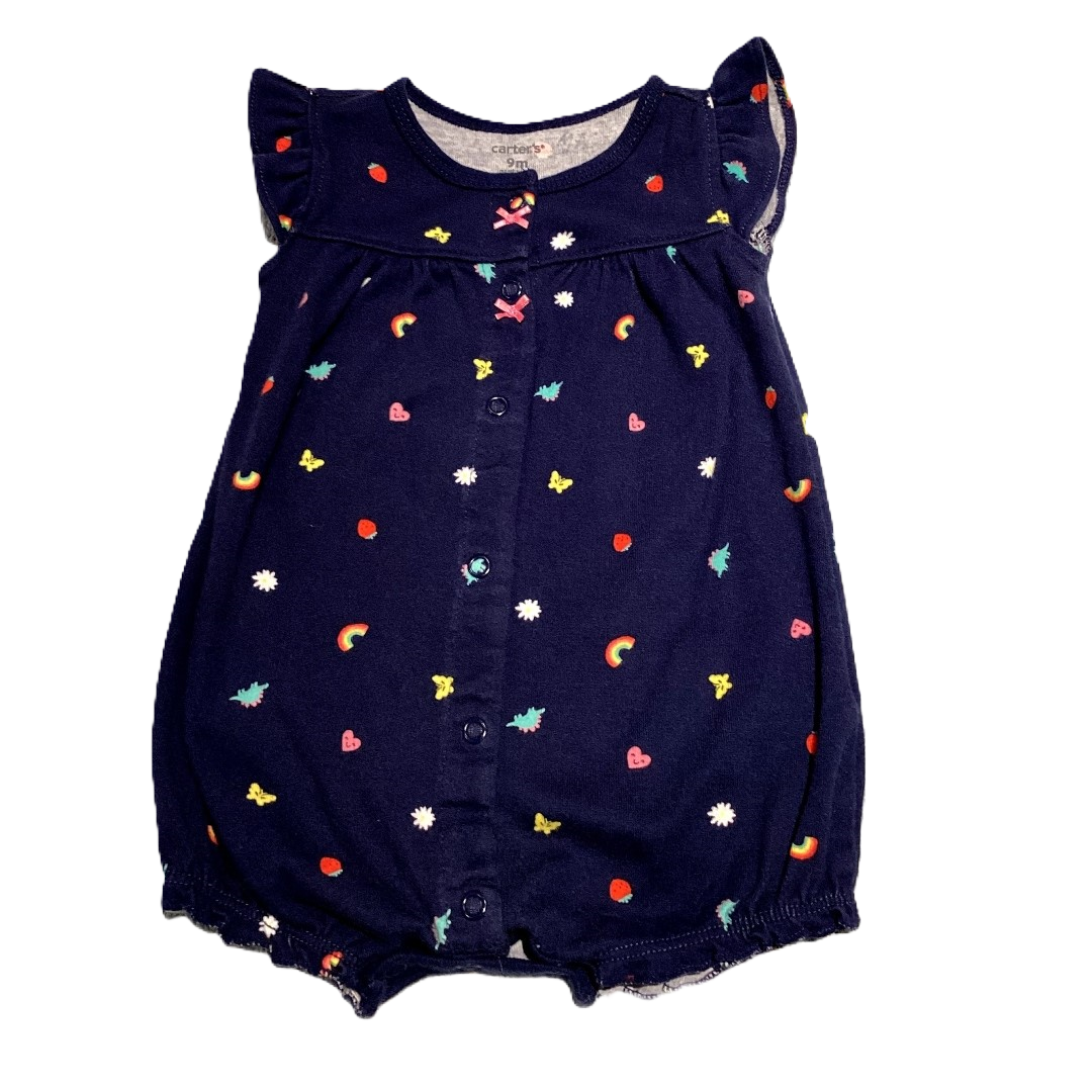 6-9 Girls Carter's Navy Romper w/Rainbows, Dinos, Butterflies