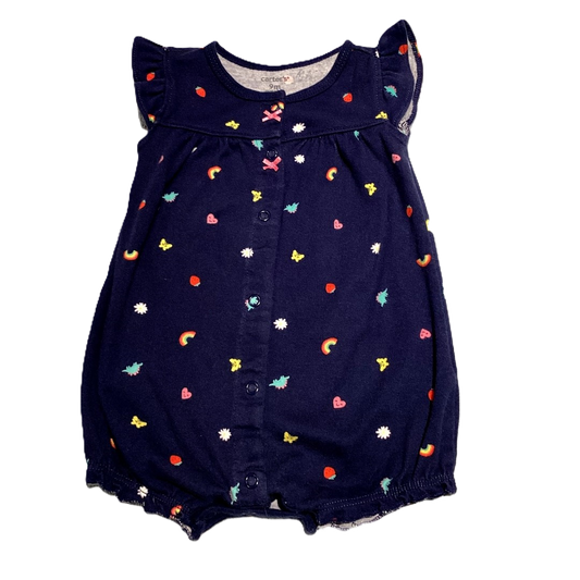 6-9 Girls Carter's Navy Romper w/Rainbows, Dinos, Butterflies