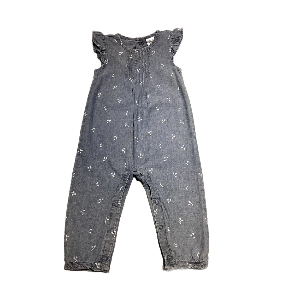 6-9 Girls Carter's Chambray Romper w/White Cherries