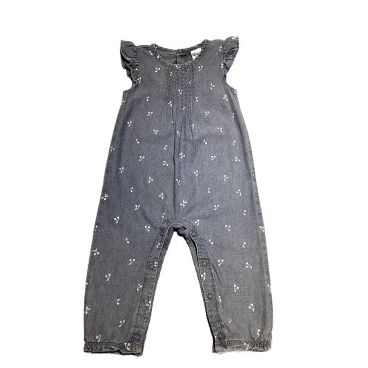 6-9 Girls Carter's Chambray Romper w/White Cherries