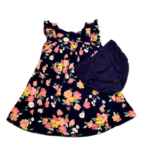 6-9 Girls Carter's Navy Dress w/Pink and Peach Flowers, Bloomers
