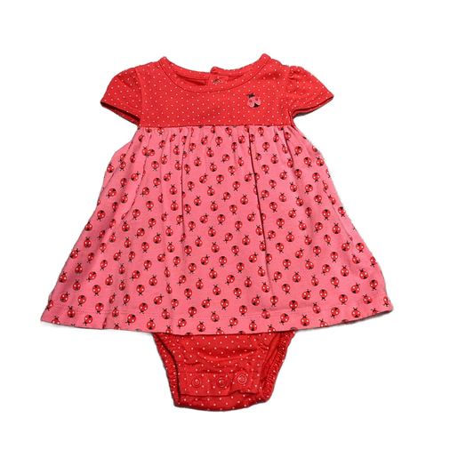 6-9 Girls Child of Mine Pink/Red Lady Bug Dress w/Built in Onesie