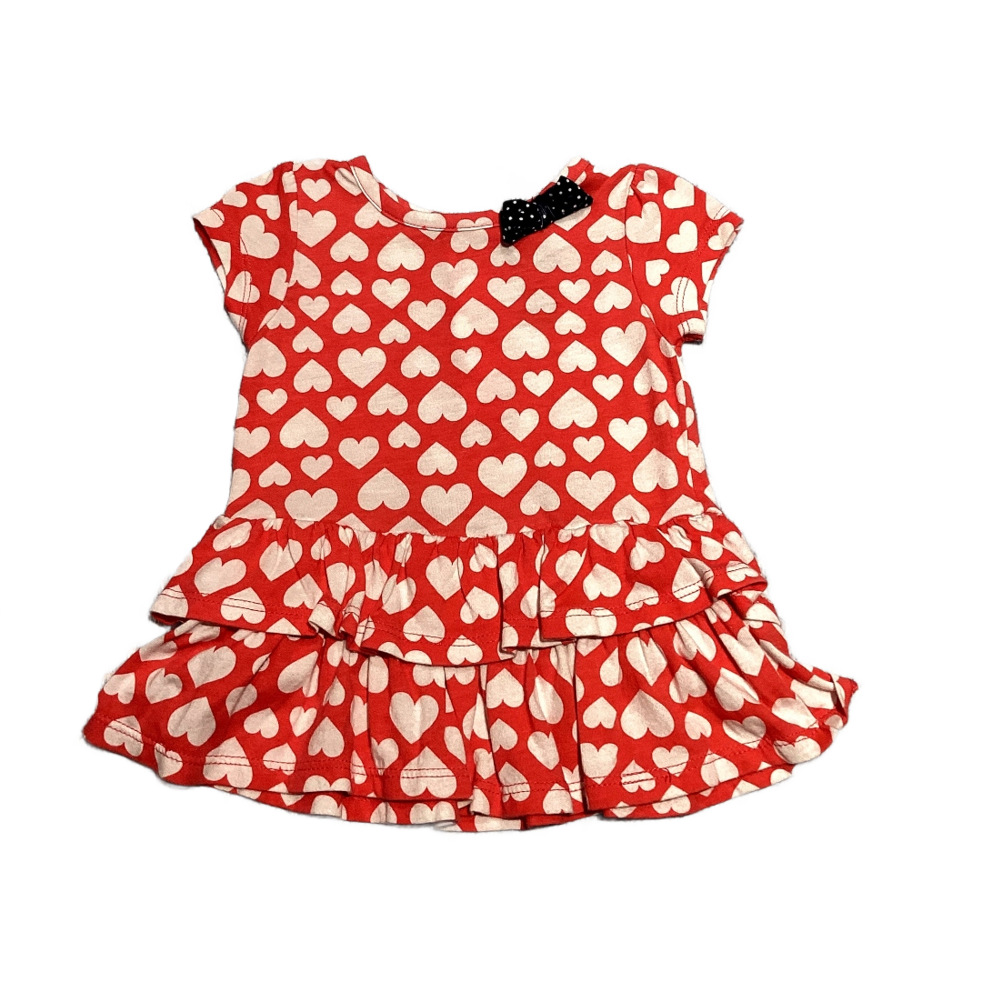 6-9 Girls Child of Mine Red w/White Hearts Ruffled Bottom Shirt