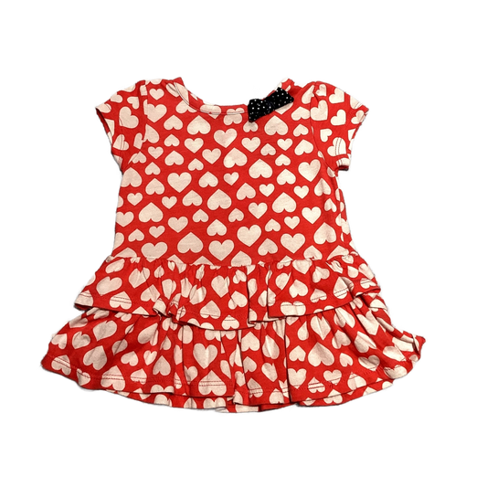 6-9 Girls Child of Mine Red w/White Hearts Ruffled Bottom Shirt