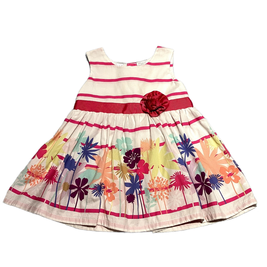 6-9 Girls Koala Baby White/Pink Striped Party Dress w/Flowers