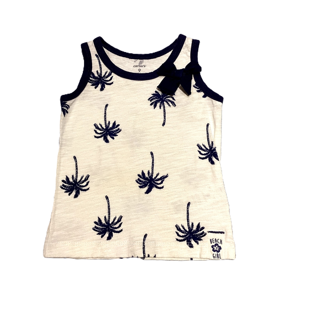 6-9 Girls Carter's White/Navy Blue Palm Tree Tank Top