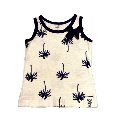 6-9 Girls Carter's White/Navy Blue Palm Tree Tank Top