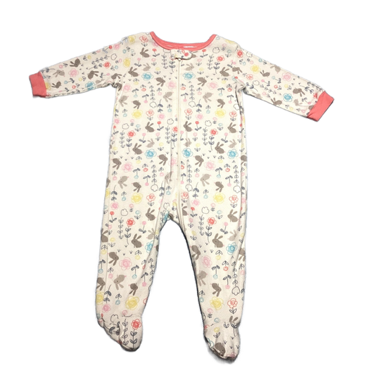 6-9 Girls Gerber's Ivory Sleeper w/Gray Bunnies & Flowers