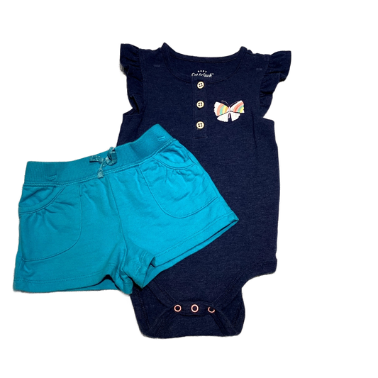 6-9 Girls Cat & Jack Navy Sleeveless Onesie, Jumping Beans Bright Blue Shorts