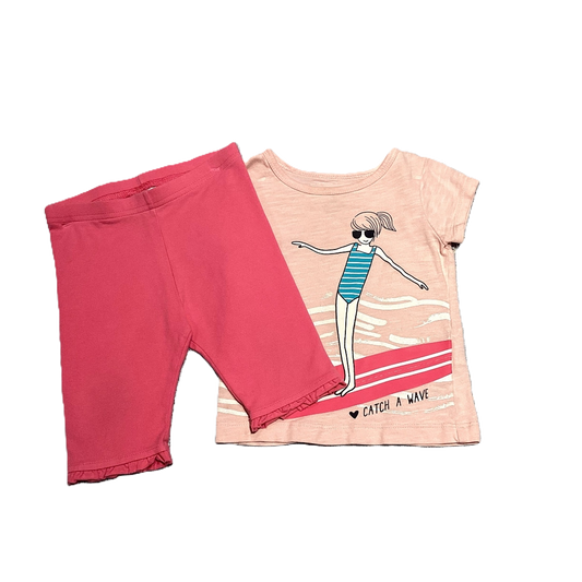 6-9 Girls Carter's Pink Catch a Wave Tshirt, Jumping Beans Leggings