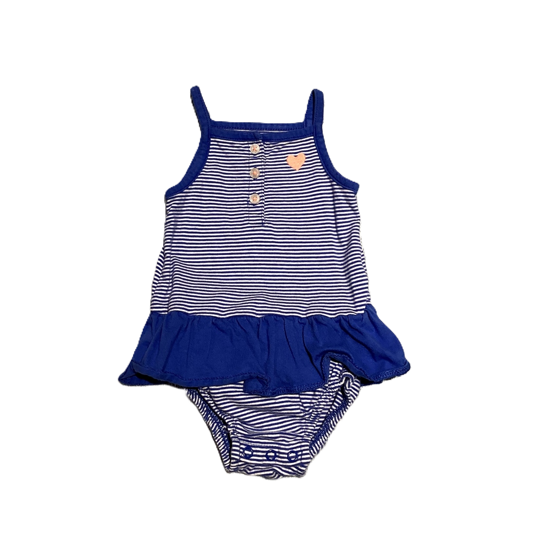 6-9 Girls Carter's Dark Periwinkle Striped Ruffle Bottom Sleeveless Romper