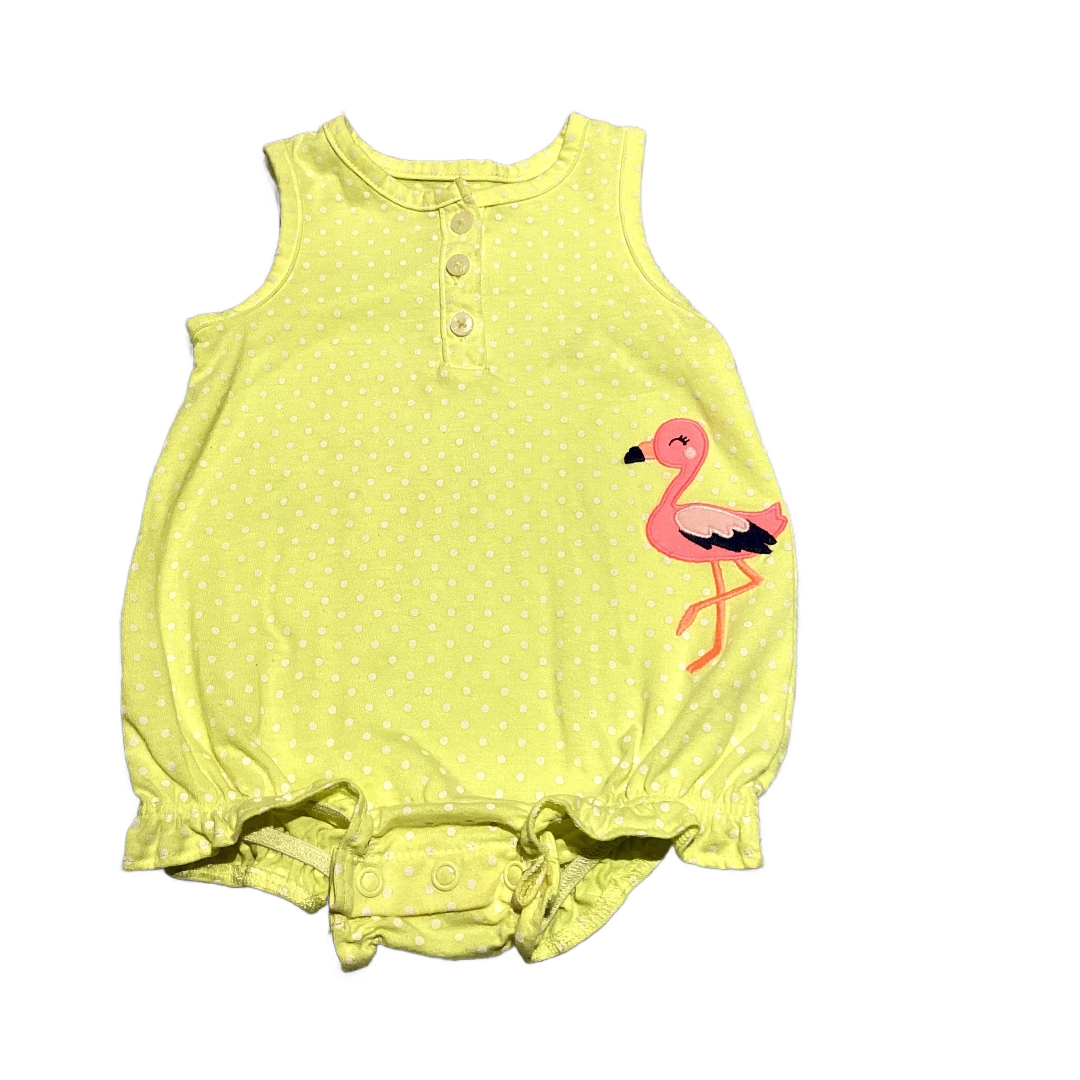 6-9 Girls Carter's Neon Yellow w/Flamingo Romper
