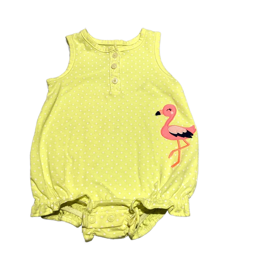 6-9 Girls Carter's Neon Yellow w/Flamingo Romper