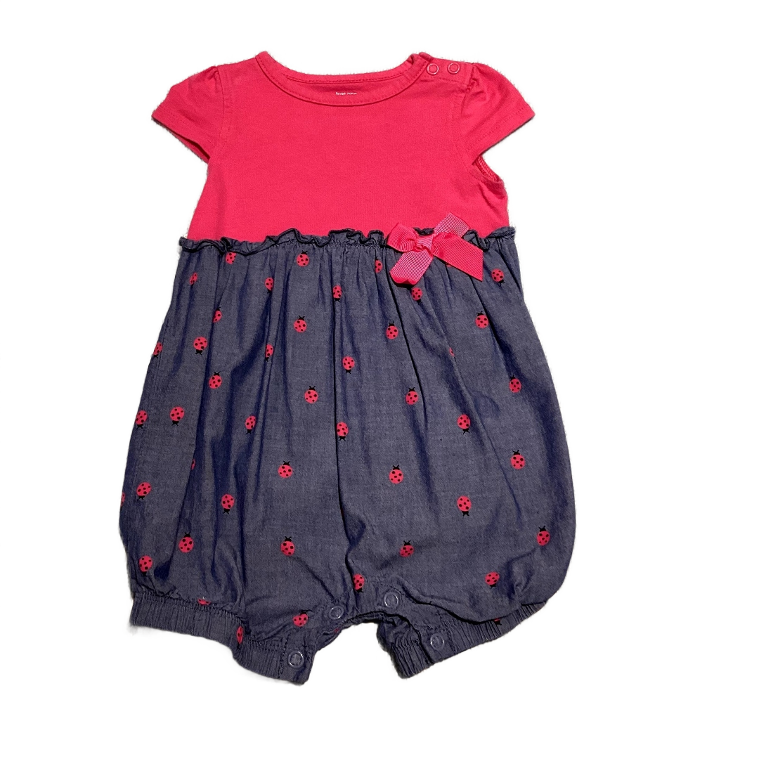6-9 Girls Just One You Hot Pink Romper w/Chambray Bottom
