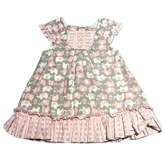 6-9 Girls Savannah Gray Dress w/Pink/White Elephants