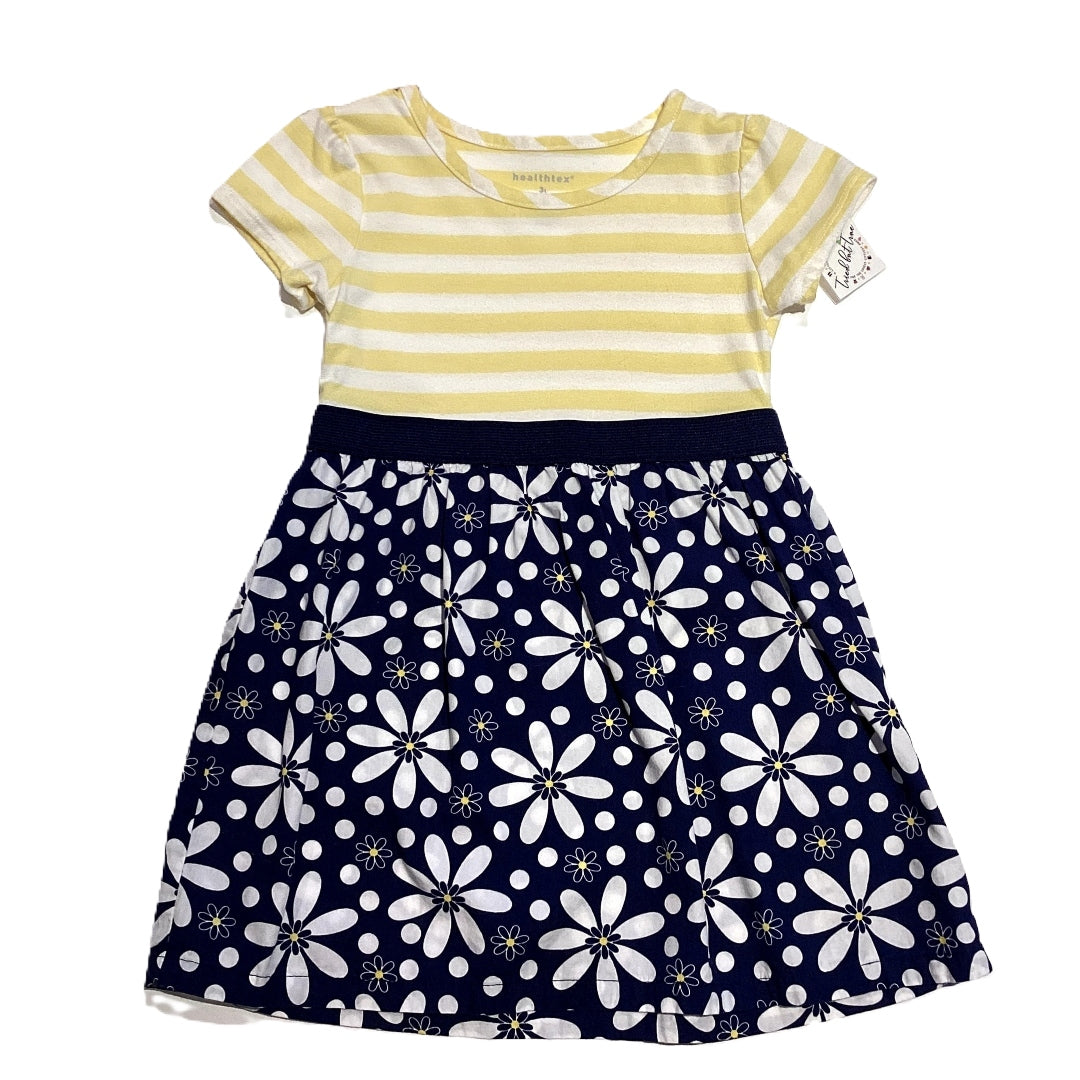 3T Girls Healthtex Yellow and White Striped Dress with Daisy Pattern On Bottom