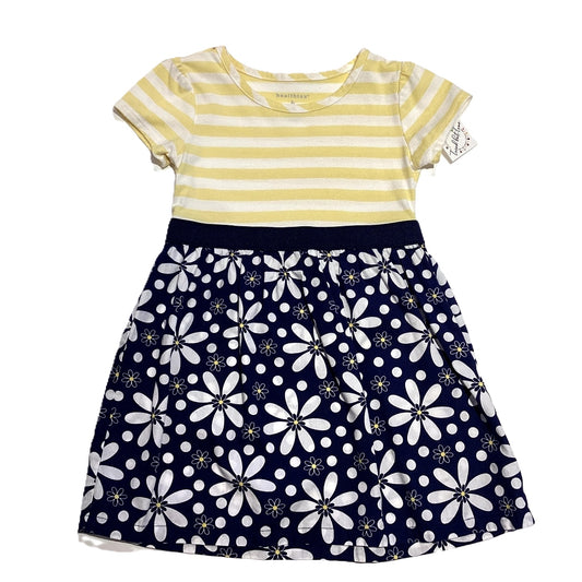 3T Girls Healthtex Yellow and White Striped Dress with Daisy Pattern On Bottom