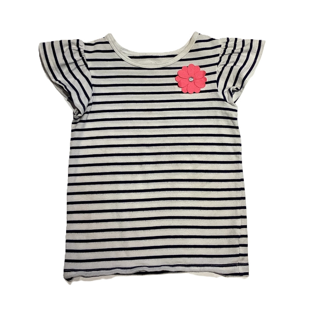 3T Girls Carter's Navy Blue and White Striped Top with Pink 3D Flower