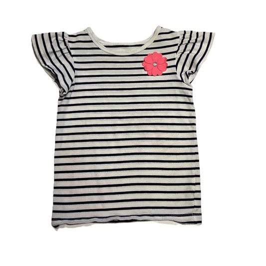 3T Girls Carter's Navy Blue and White Striped Top with Pink 3D Flower