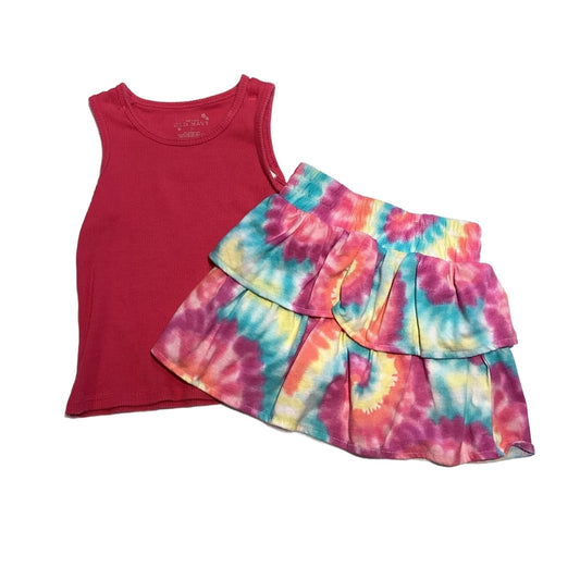 3T Girls Old Navy Pink Stretchy Tank Top, Garanimals Tie Dye Skirt with Built-In Shorts