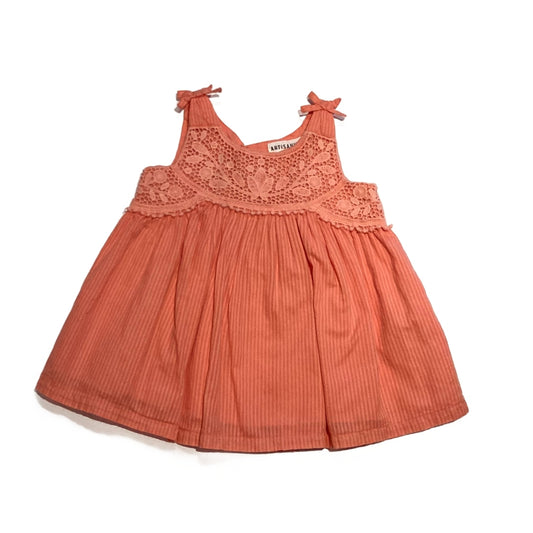 3T Girls Artisan NY Orange Tank Top with Lace Detail and Bows On Straps