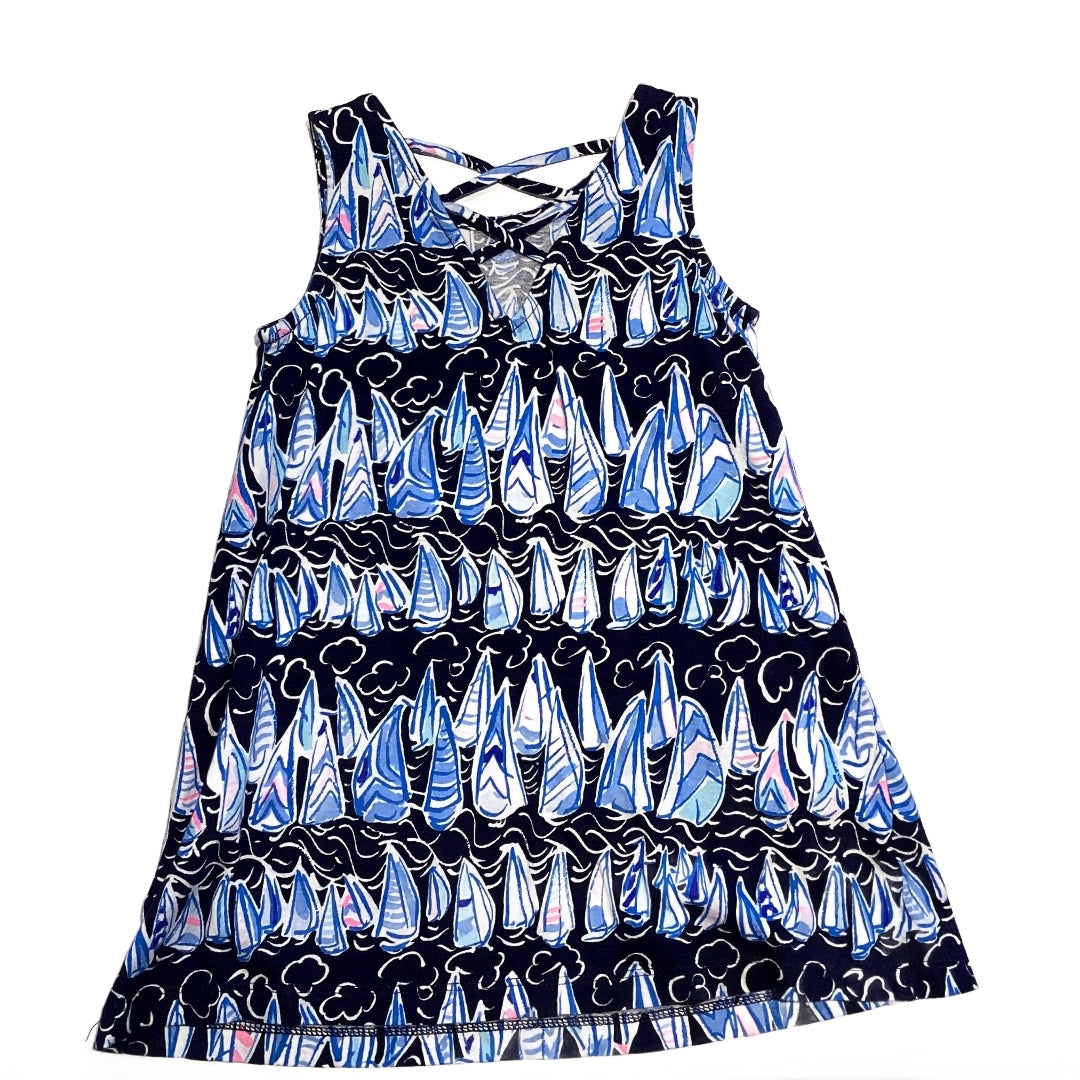 3T Girls Lilly Pulitzer Navy Blue Sailboat Dress with Crossed Back