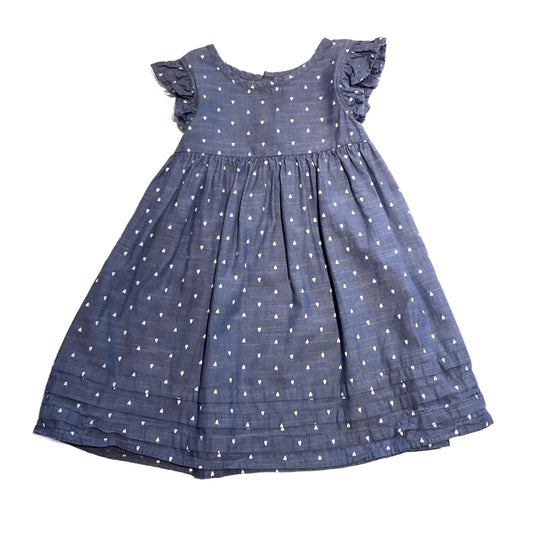 3T Girls Cherokee Denim Dress with White Hearts and Ruffled Sleeves and Bottom