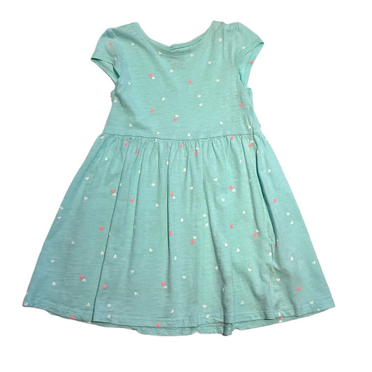 3T Girls  H&M Organic Cotton Light Teal Heart Printed Dress
