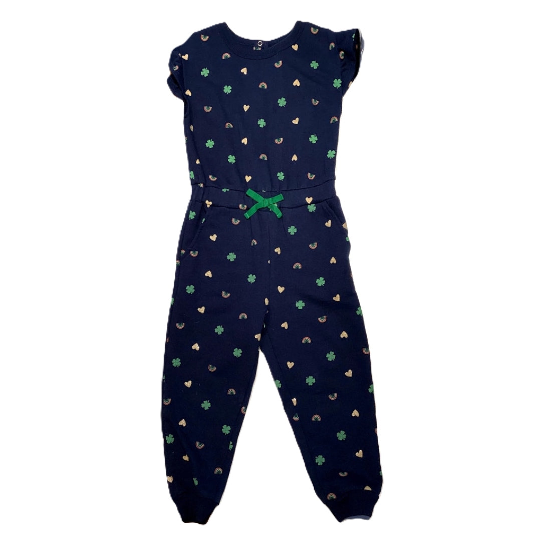 3T Girls Wondernation Navy Blue Shamrock and Rainbow Patterned Romper