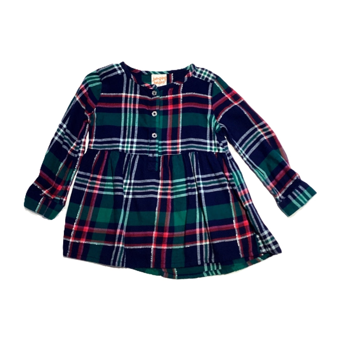 3T Girls Jumping Beans Navy Blue and Multi-Colored Plaid Blouse