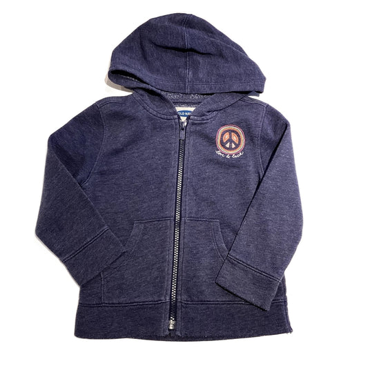 3T Girls Old Navy Distressed Navy Blue Love and Luck Zip Up Sweatshirt