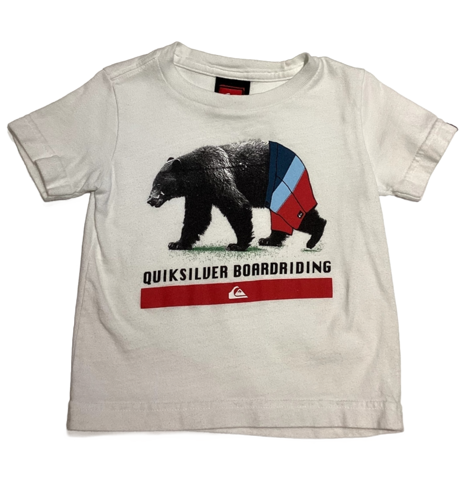 9-12 Boys Quiksilver White Boardriding T-Shirt with Bear