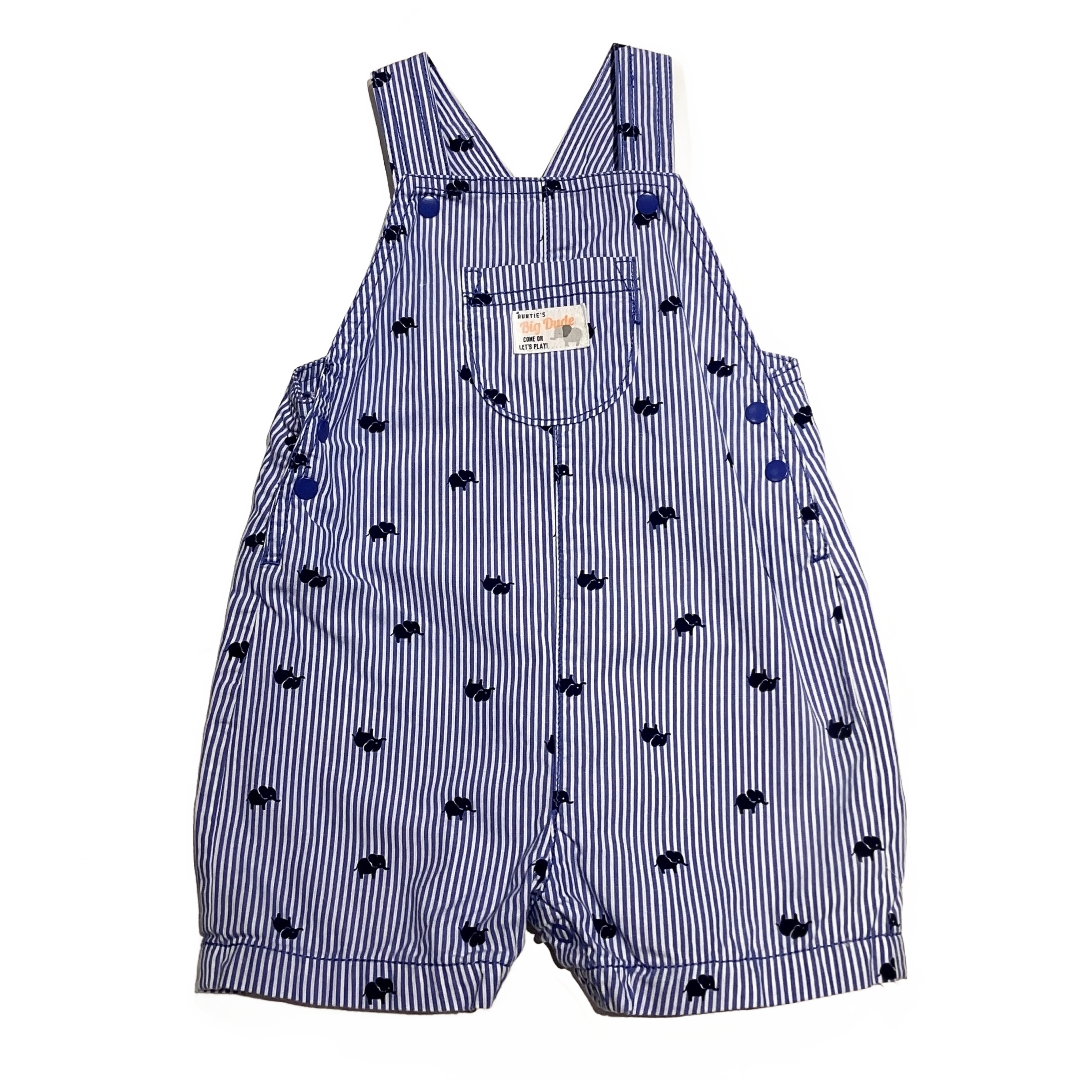 9-12 Boys Just One You Blue and White Pinstriped Overalls with Dark Blue Elephants