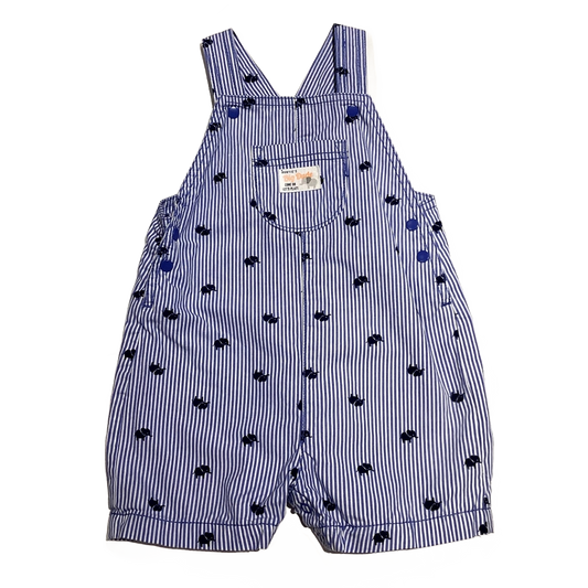9-12 Boys Just One You Blue and White Pinstriped Overalls with Dark Blue Elephants