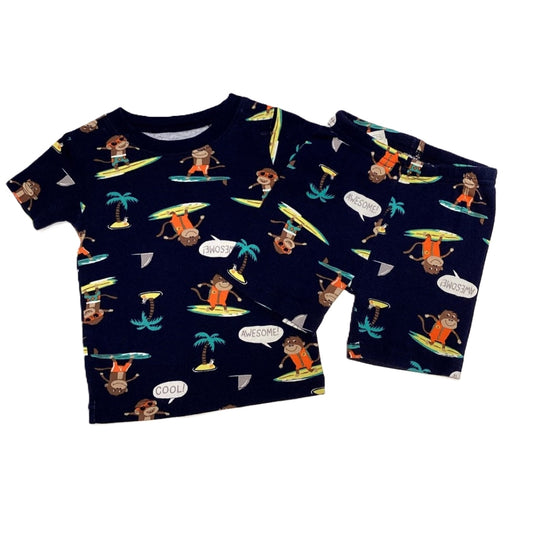 9-12 Boys Carter's Navy Blue Monkeys Surfing Pajama Set