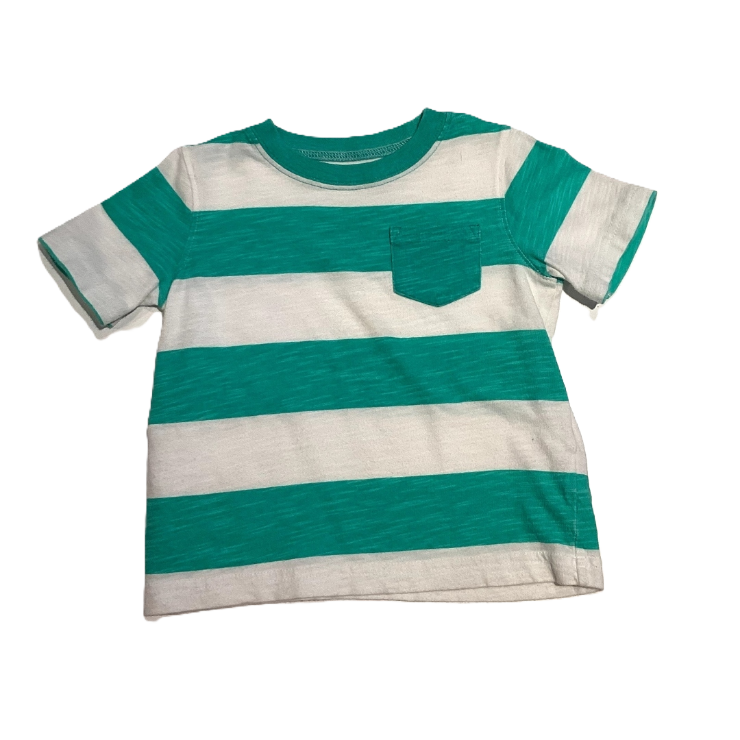 9-12 Boys Jumping Beans Teal and White Thick Striped T-Shirt