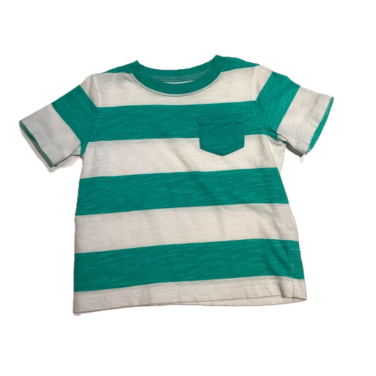 9-12 Boys Jumping Beans Teal and White Thick Striped T-Shirt