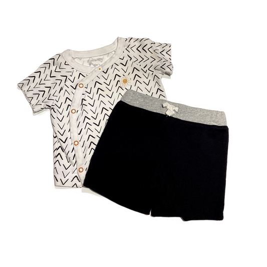 9-12 Boys Mac & Moon White and Black Line Pattern with Yellow Clasps, Carter's Black and Gray Shorts