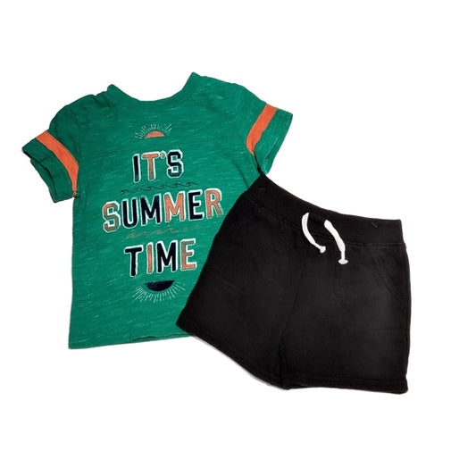 9-12 Boys Cat & Jack Distressed Emerald Green and Orange It's Summer Time T-Shirt,Garanimals Cotton Shorts