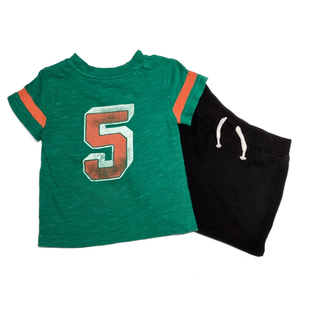 9-12 Boys Cat & Jack Distressed Emerald Green and Orange It's Summer Time T-Shirt,Garanimals Cotton Shorts