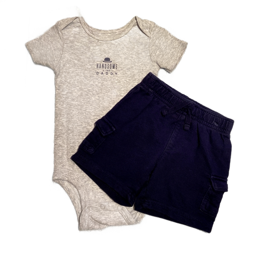 9-12 Boys Carter's Gray Handsome Like Daddy Onesie,Jumping Beans Cotton Shorts with Pockets