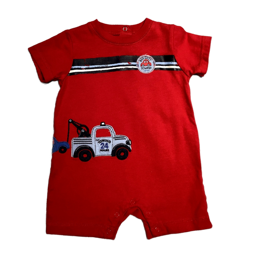 9-12 Boys Sonoma Lifestyle Red Big City Towing Jumpsuit with Tow Truck