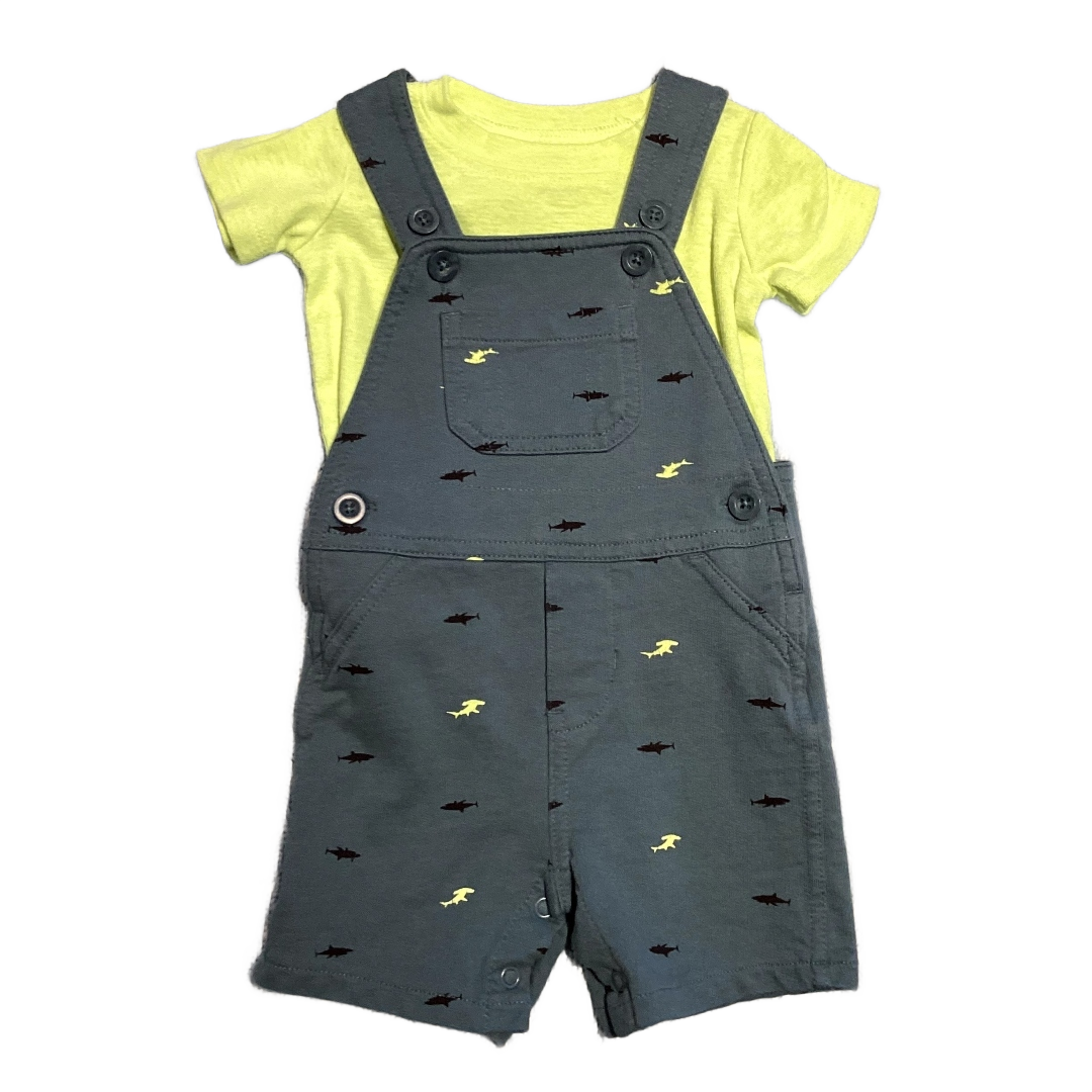 9-12 Boys Carter's Highlighter Yellow T-Shirt with Matching Shark Cotton Overalls