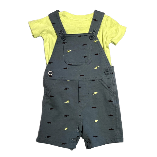 9-12 Boys Carter's Highlighter Yellow T-Shirt with Matching Shark Cotton Overalls