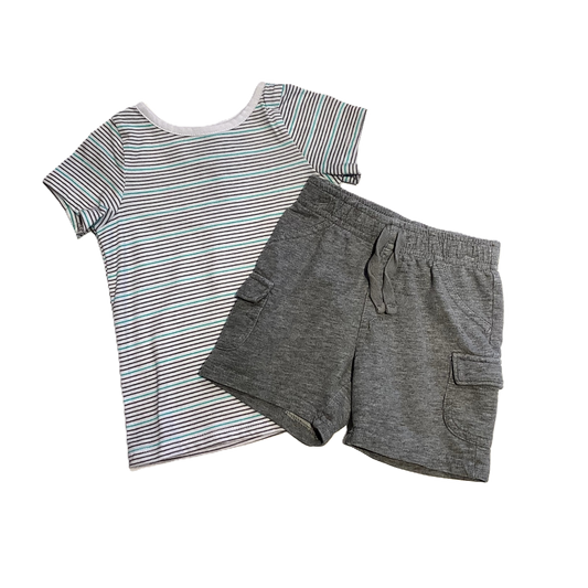 9-12 Boys Rene Rofe Gray and Teal Striped T-Shirt, Jumping Beans Gray Cloth Shorts
