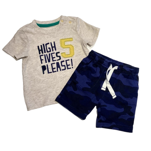 9-12 Boys Cat & Jack Light Gray High Fives Please T-Shirt, Carter's Blue Camo Shorts